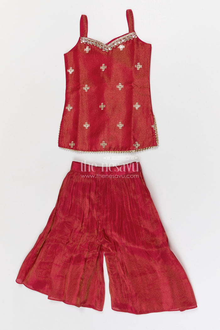 The Nesavu Girls Sharara / Plazo Set Girls Sharara Set for Festive Functions and Celebrations Nesavu 16 (1Y) / Half white / Viscose Silk GPS962A-16 Nesavu Girls Viscose Silk Sharara Set With Sequence Embroidery For Festive Weddings And Celebrations