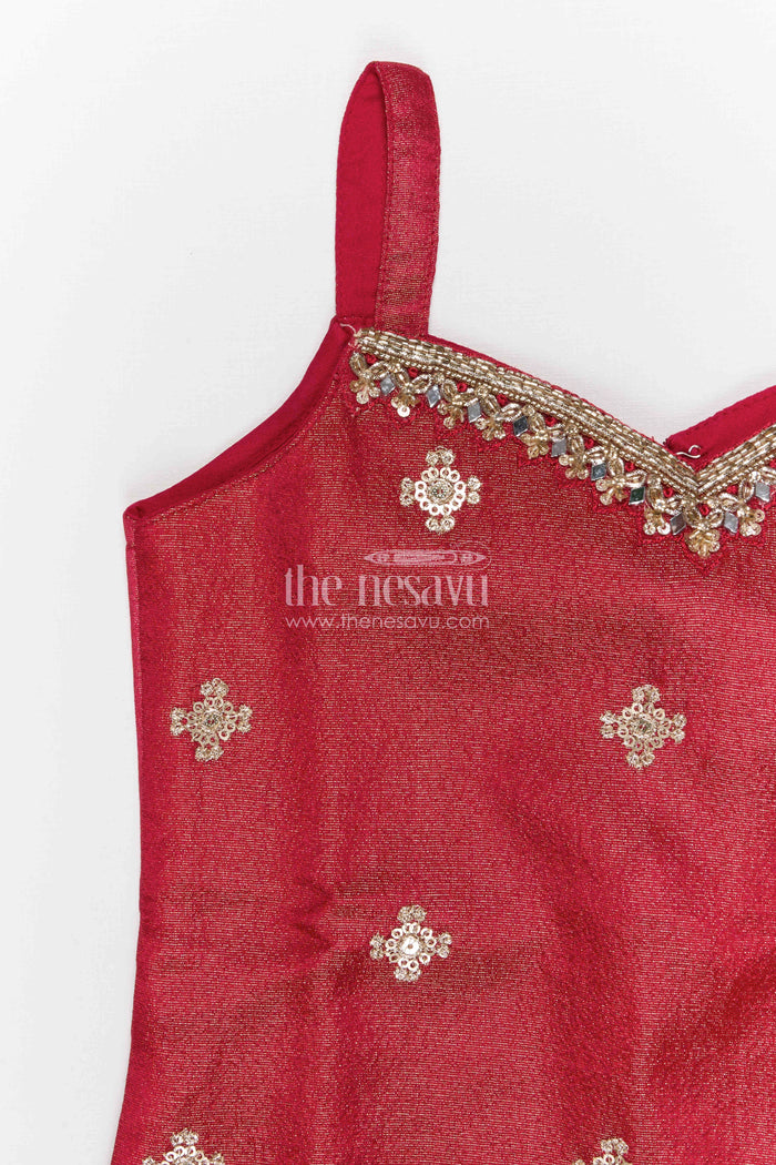 The Nesavu Girls Sharara / Plazo Set Girls Sharara Set for Festive Functions and Celebrations Nesavu Nesavu Girls Viscose Silk Sharara Set With Sequence Embroidery For Festive Weddings And Celebrations