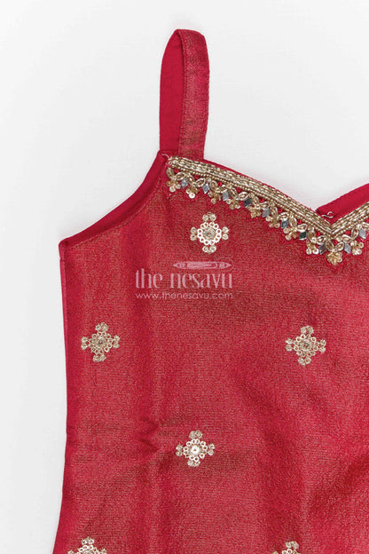The Nesavu Girls Sharara / Plazo Set Girls Sharara Set for Festive Functions and Celebrations Nesavu Nesavu Girls Viscose Silk Sharara Set With Sequence Embroidery For Festive Weddings And Celebrations