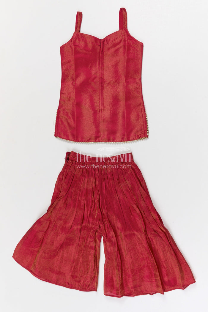 The Nesavu Girls Sharara / Plazo Set Girls Sharara Set for Festive Functions and Celebrations Nesavu Nesavu Girls Viscose Silk Sharara Set With Sequence Embroidery For Festive Weddings And Celebrations