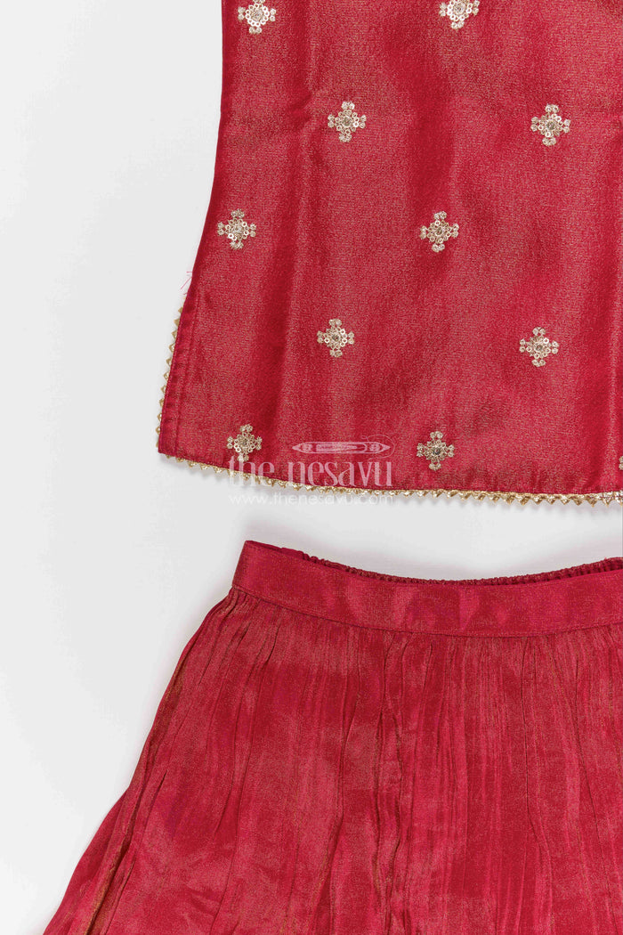 The Nesavu Girls Sharara / Plazo Set Girls Sharara Set for Festive Functions and Celebrations Nesavu Nesavu Girls Viscose Silk Sharara Set With Sequence Embroidery For Festive Weddings And Celebrations