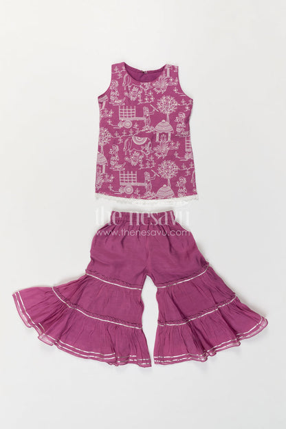 The Nesavu Girls Sharara / Plazo Set Girls Sharara Set for Festive Functions and Family Gathers Nesavu Nesavu Girls Sharara Set For Festive Functions With Silk Crepe Fabric And Thread Embroidery Design
