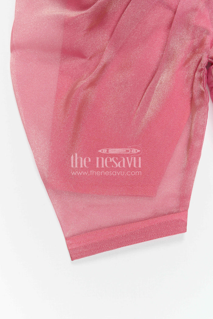 The Nesavu Girls Sharara / Plazo Set Girls Sharara Set for Festive Functions and Marriage Functions Nesavu Nesavu Girls Sharara Set For Festive Occasions With Tissue Silk And Embroidered Yoke Pink Outfit