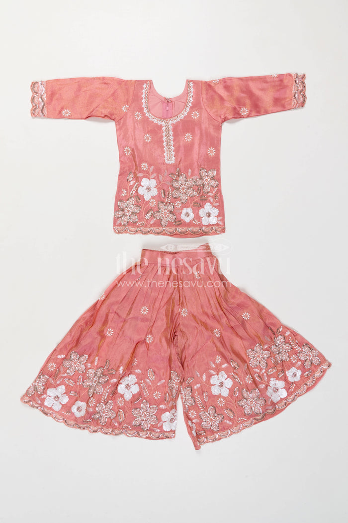 The Nesavu Girls Sharara / Plazo Set Girls Sharara Set for Festive Functions and Wedding Wear Nesavu Nesavu Girls Sharara Set For Weddings And Festive Occasions With Viscose Silk And Designer Embroidery