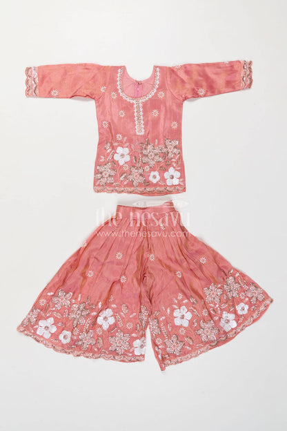 The Nesavu Girls Sharara / Plazo Set Girls Sharara Set for Festive Functions and Wedding Wear Nesavu Nesavu Girls Sharara Set For Weddings And Festive Occasions With Viscose Silk And Designer Embroidery