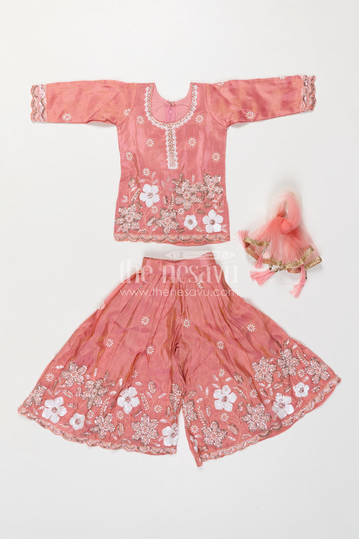 The Nesavu Girls Sharara / Plazo Set Girls Sharara Set for Festive Functions and Wedding Wear Nesavu Nesavu Girls Sharara Set For Weddings And Festive Occasions With Viscose Silk And Designer Embroidery