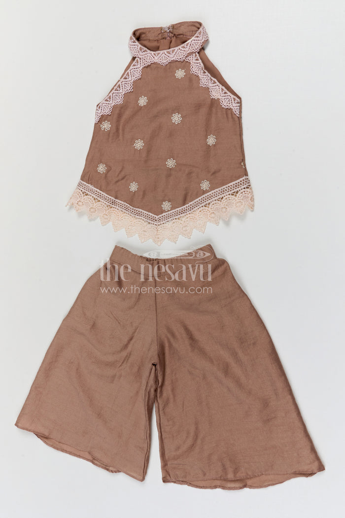 The Nesavu Girls Sharara / Plazo Set Girls Sharara Set for Festive Gatherings and Family Celebrations Nesavu 18 (2Y) / Gray / Viscose GPS1003A-18 Nesavu girls textured viscose rayon sharara set for festive celebrations and weddings