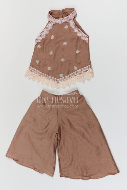The Nesavu Girls Sharara / Plazo Set Girls Sharara Set for Festive Gatherings and Family Celebrations Nesavu 18 (2Y) / Gray / Viscose GPS1003A-18 Nesavu girls textured viscose rayon sharara set for festive celebrations and weddings