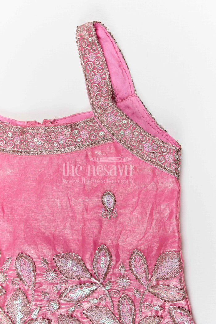 The Nesavu Girls Sharara / Plazo Set Girls Sharara Set for Festive Occasionals and Wedding Functions Nesavu Nesavu girls sharara set for festive occasions with organza fabric and designer embroidery wedding outfit