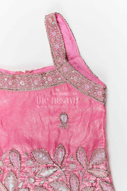 The Nesavu Girls Sharara / Plazo Set Girls Sharara Set for Festive Occasionals and Wedding Functions Nesavu Nesavu girls sharara set for festive occasions with organza fabric and designer embroidery wedding outfit
