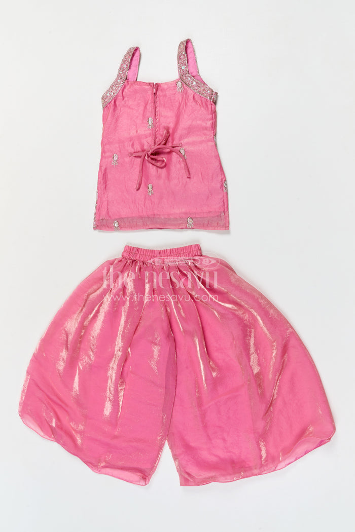 The Nesavu Girls Sharara / Plazo Set Girls Sharara Set for Festive Occasionals and Wedding Functions Nesavu Nesavu girls sharara set for festive occasions with organza fabric and designer embroidery wedding outfit