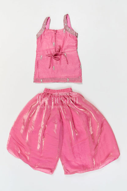 The Nesavu Girls Sharara / Plazo Set Girls Sharara Set for Festive Occasionals and Wedding Functions Nesavu Nesavu girls sharara set for festive occasions with organza fabric and designer embroidery wedding outfit