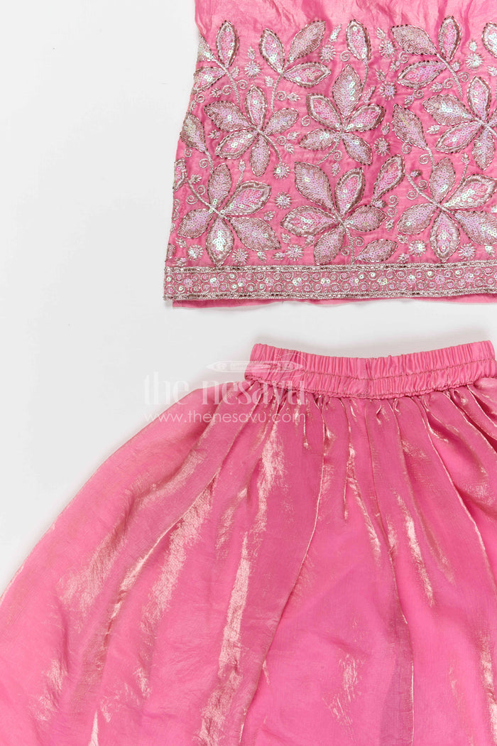 The Nesavu Girls Sharara / Plazo Set Girls Sharara Set for Festive Occasionals and Wedding Functions Nesavu Nesavu girls sharara set for festive occasions with organza fabric and designer embroidery wedding outfit