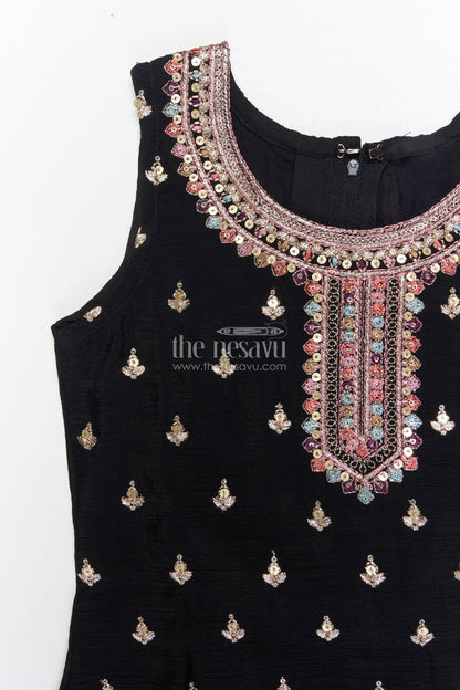 The Nesavu Girls Sharara / Plazo Set Girls Sharara Set for Festive Occasions and Cultural Events Nesavu Nesavu girls georgette sharara set with straight-cut top for weddings and festive functions