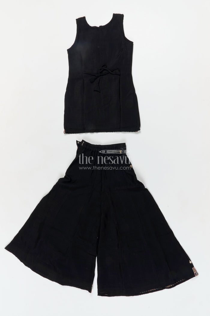 The Nesavu Girls Sharara / Plazo Set Girls Sharara Set for Festive Occasions and Cultural Events Nesavu Nesavu girls georgette sharara set with straight-cut top for weddings and festive functions