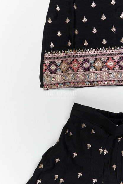 The Nesavu Girls Sharara / Plazo Set Girls Sharara Set for Festive Occasions and Cultural Events Nesavu Nesavu girls georgette sharara set with straight-cut top for weddings and festive functions