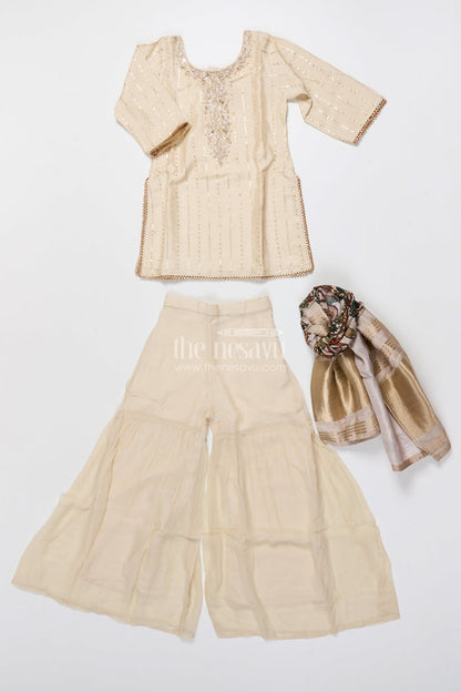 The Nesavu Girls Sharara / Plazo Set Girls Sharara Set for Festive Occasions and Cultural Events Nesavu Nesavu sharara set girls embroidered yoke festive cultural celebrations