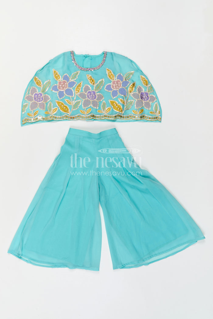 The Nesavu Girls Sharara / Plazo Set Girls Sharara Set for Festive Occasions and Ethnic Celebrations Nesavu Nesavu Girls Sharara Set With Thread Embroidery For Festive Occasions And Stylish Ethnic Wear