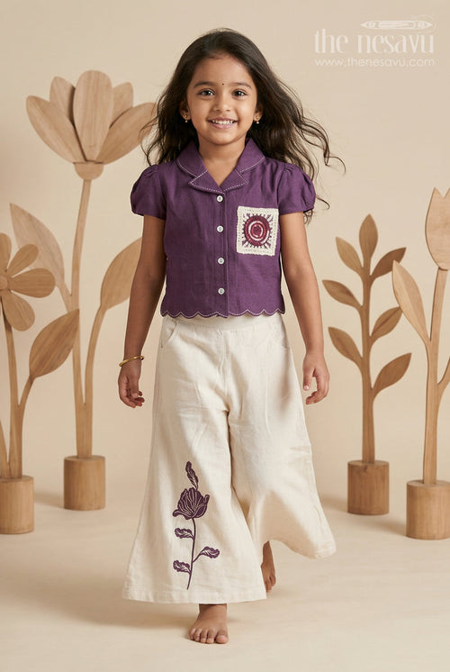 The Nesavu Girls Sharara / Plazo Set Girls Sharara Set for Festive Occasions and Family Functions Nesavu 24 (5Y) / Purple / Cotton GPS1043A-24 Nesavu Girls Sharara Set For Festive Occasions And Family Functions In Soft Cotton Blend Ethnic Wear