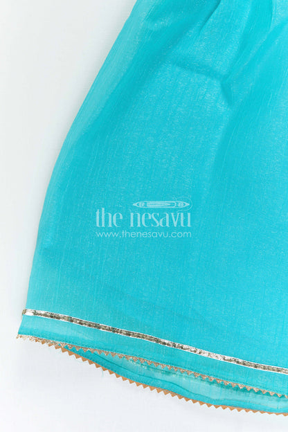 The Nesavu Girls Sharara / Plazo Set Girls Sharara Set for Festive Occasions and Wedding Wear Nesavu Nesavu Girls Sharara Set For Weddings In Georgette With Embroidered Yoke Turquoise Festive Outfit
