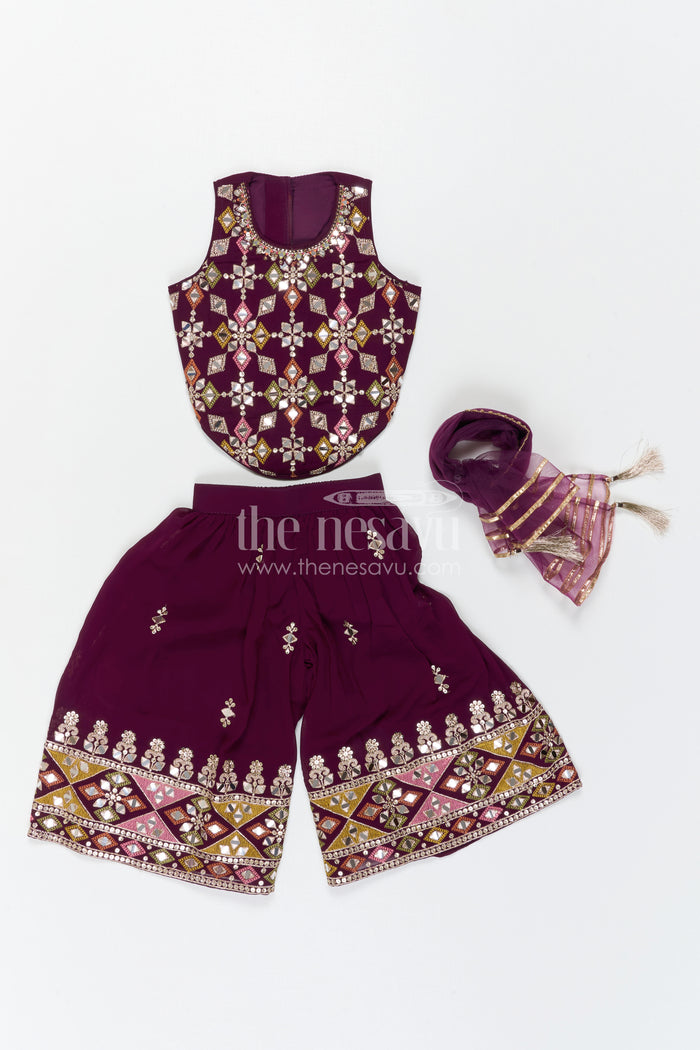 The Nesavu Girls Sharara / Plazo Set Girls Sharara Set for Festive Occasions and Weddings Nesavu Nesavu Girls Sharara Set Georgette With Designer Embroidery Yoke For Weddings And Festive Wear