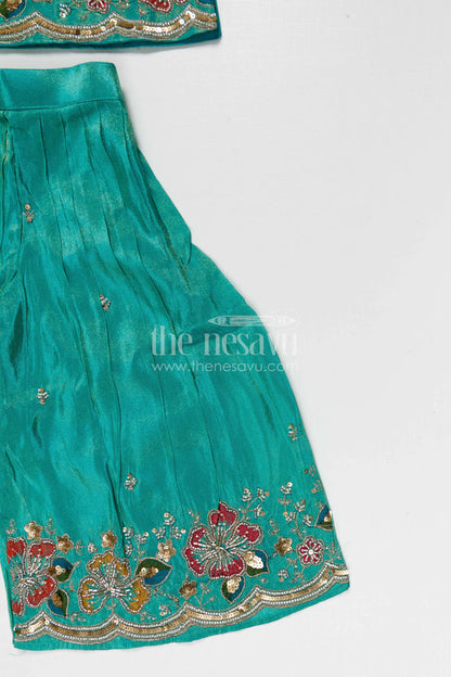 The Nesavu Girls Sharara / Plazo Set Girls Sharara Set for Festive Occasions Nesavu Nesavu girls sharara set for weddings and festive occasions viscose silk designer embroidered outfit