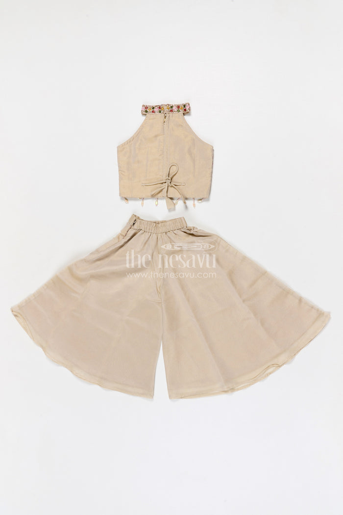 The Nesavu Girls Sharara / Plazo Set Girls Sharara Set for Festive Weddings and Family Functions Nesavu Nesavu girls sharara set for weddings and festive occasions with sequin embroidered yoke