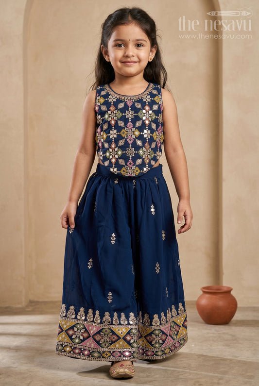 The Nesavu Girls Sharara / Plazo Set Girls Sharara Set for Festive Weddings and Special Occasions Nesavu 16 (1Y) / Blue / Georgette GPS1055A-16 Nesavu Girls Georgette Sharara Set For Festive Weddings And Special Occasions With Designer Embroidery