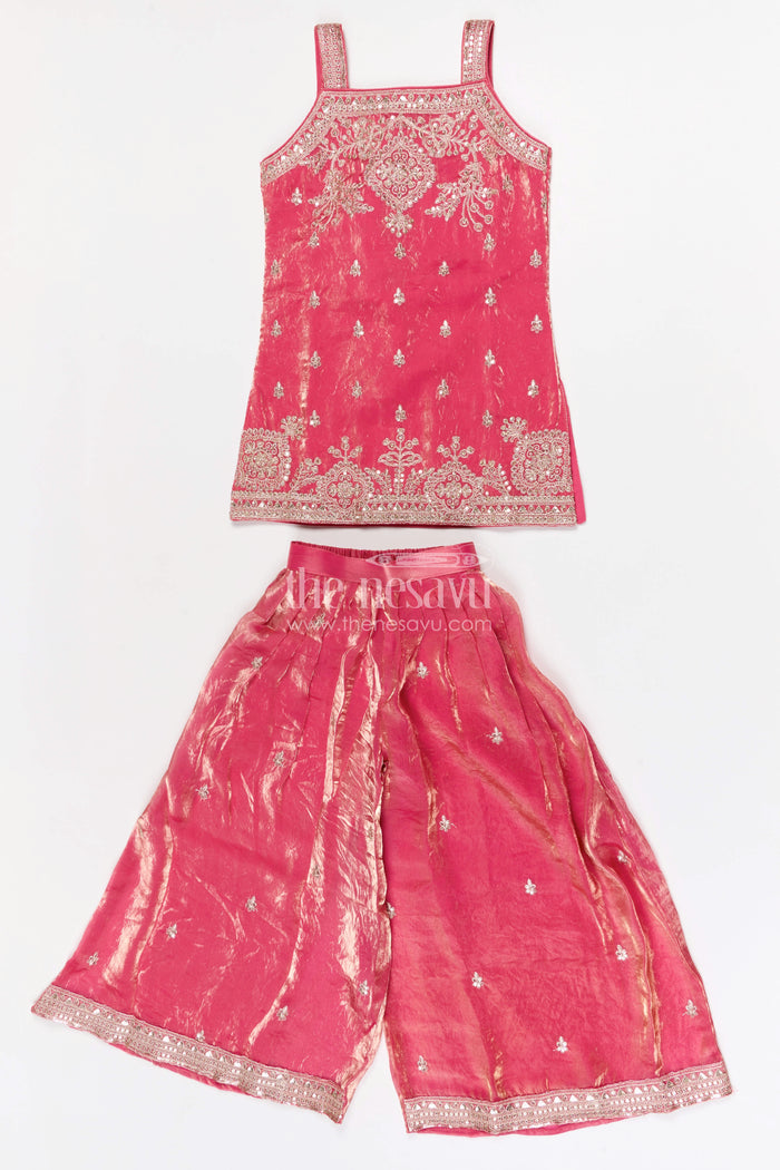 The Nesavu Girls Sharara / Plazo Set Girls Sharara Set for Grand Festive Celebrations and Weddings Nesavu 26 (6Y) / Pink / Organza GPS960C-26 Nesavu organza tissue silk girls sharara set for weddings with designer embroidery