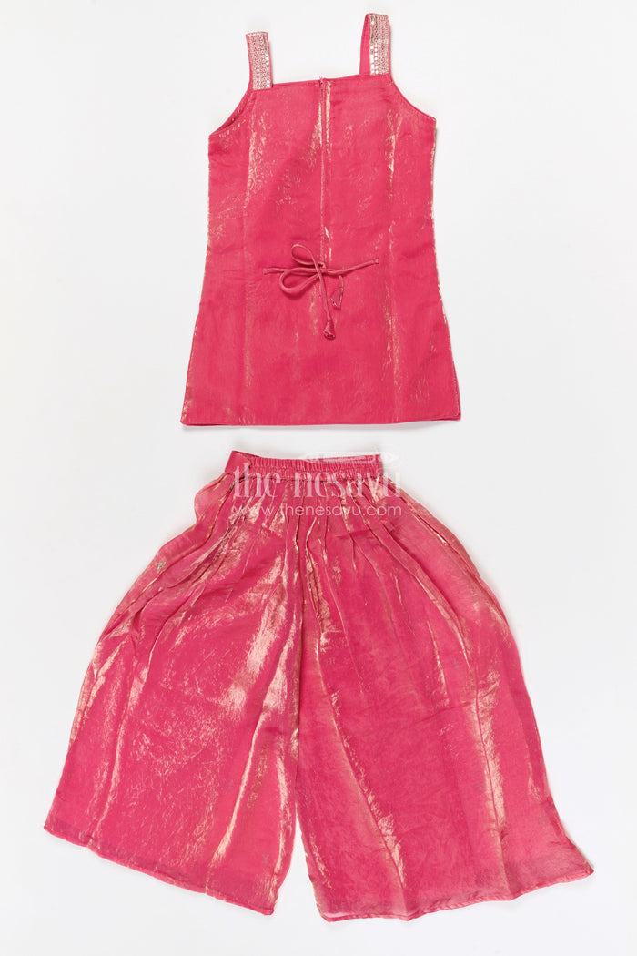 The Nesavu Girls Sharara / Plazo Set Girls Sharara Set for Grand Festive Celebrations and Weddings Nesavu Nesavu organza tissue silk girls sharara set for weddings with designer embroidery