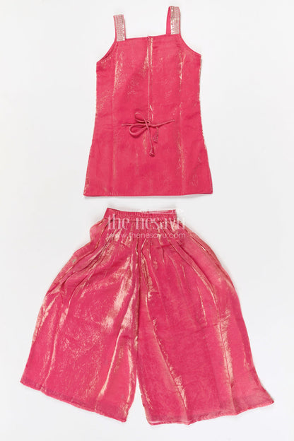 The Nesavu Girls Sharara / Plazo Set Girls Sharara Set for Grand Festive Celebrations and Weddings Nesavu Nesavu organza tissue silk girls sharara set for weddings with designer embroidery
