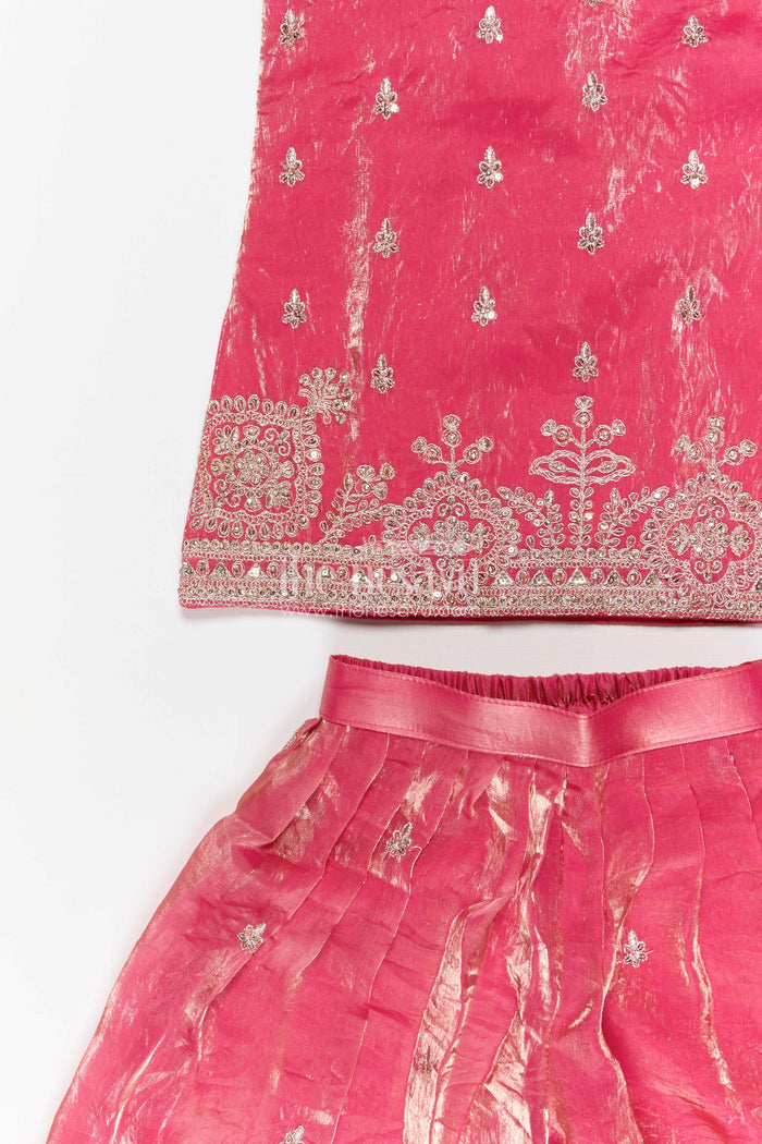 The Nesavu Girls Sharara / Plazo Set Girls Sharara Set for Grand Festive Celebrations and Weddings Nesavu Nesavu organza tissue silk girls sharara set for weddings with designer embroidery