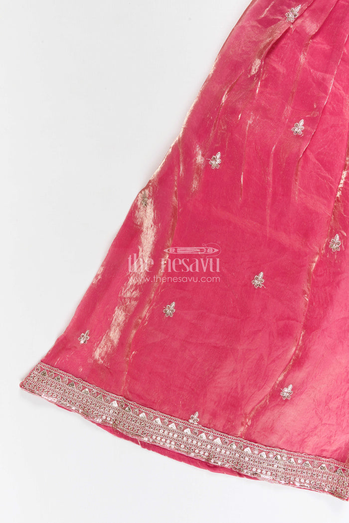 The Nesavu Girls Sharara / Plazo Set Girls Sharara Set for Grand Festive Celebrations and Weddings Nesavu Nesavu organza tissue silk girls sharara set for weddings with designer embroidery