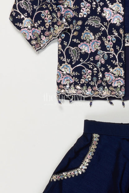 The Nesavu Girls Sharara / Plazo Set Girls Sharara Set for Sangeeth and Festive Occasions Nesavu Nesavu Girls Sharara Set For Weddings And Festive Occasions With Embroidered Jacket And Flowy Pants