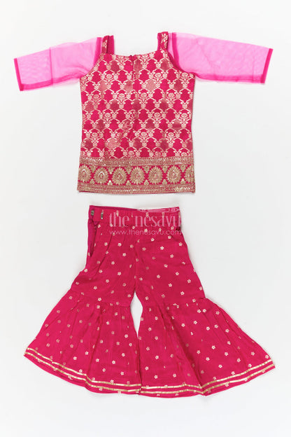 The Nesavu Girls Sharara / Plazo Set Girls Sharara Set for Traditional Celebrations and Festive Events Nesavu Nesavu girls sharara set in jacquard silk for traditional weddings and cultural celebrations