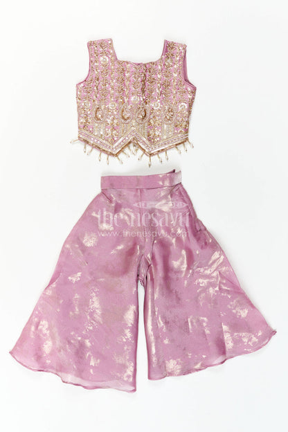 The Nesavu Girls Sharara / Plazo Set Girls Sharara Set for Wedding Celebrations and Festive Occasions Nesavu Nesavu Girls Sharara Set For Weddings And Festive Celebrations With Embroidered Designer Yoke