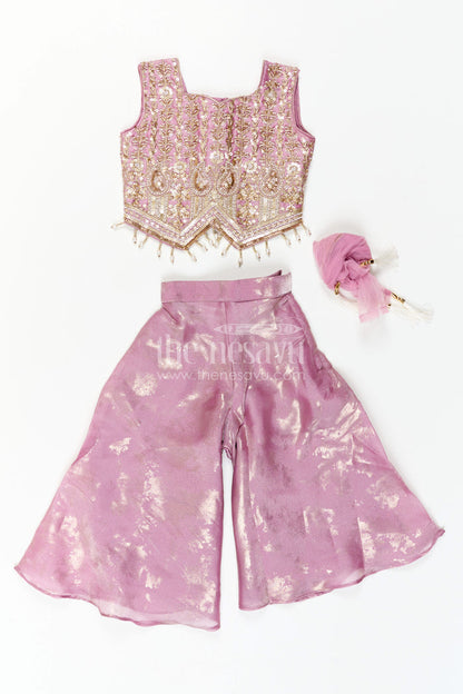 The Nesavu Girls Sharara / Plazo Set Girls Sharara Set for Wedding Celebrations and Festive Occasions Nesavu Nesavu Girls Sharara Set For Weddings And Festive Celebrations With Embroidered Designer Yoke