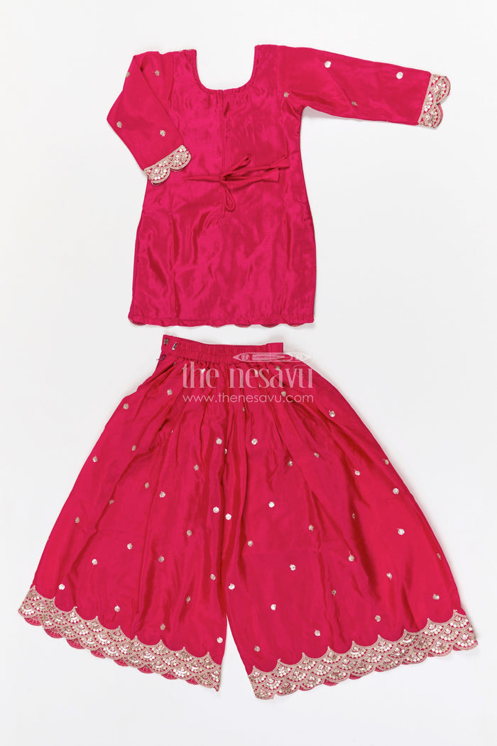The Nesavu Girls Sharara / Plazo Set Girls Sharara Set for Wedding Functions Nesavu Nesavu girls viscose silk sharara set with sequin embroidery for weddings