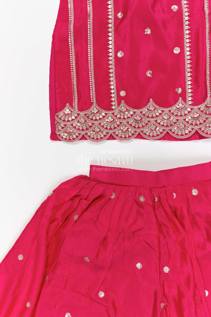 The Nesavu Girls Sharara / Plazo Set Girls Sharara Set for Wedding Functions Nesavu Nesavu girls viscose silk sharara set with sequin embroidery for weddings