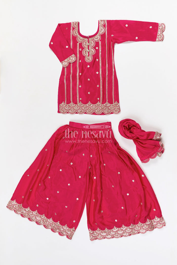 The Nesavu Girls Sharara / Plazo Set Girls Sharara Set for Wedding Functions Nesavu Nesavu girls viscose silk sharara set with sequin embroidery for weddings