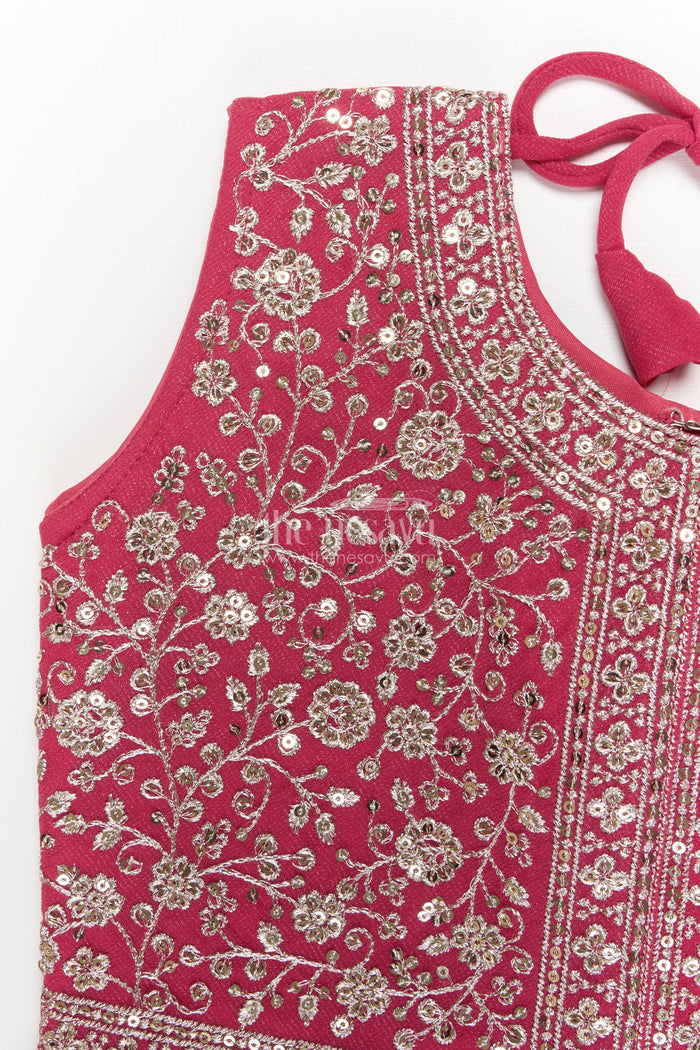 The Nesavu Girls Sharara / Plazo Set Girls Sharara Set for Wedding Receptions and Festive Occasions Nesavu Nesavu girls sharara set with embroidered peplum top for weddings and festive parties