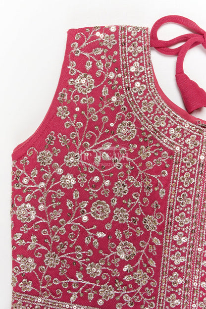 The Nesavu Girls Sharara / Plazo Set Girls Sharara Set for Wedding Receptions and Festive Occasions Nesavu Nesavu girls sharara set with embroidered peplum top for weddings and festive parties