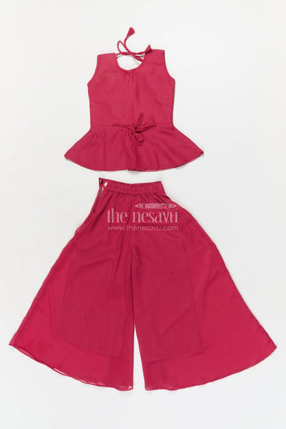 The Nesavu Girls Sharara / Plazo Set Girls Sharara Set for Wedding Receptions and Festive Occasions Nesavu Nesavu girls sharara set with embroidered peplum top for weddings and festive parties