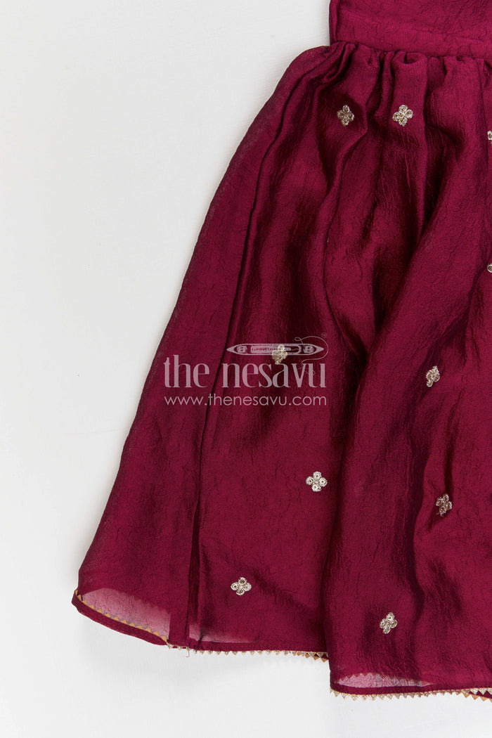 The Nesavu Girls Sharara / Plazo Set Girls Sharara Set for Weddings and Birthday Functtions Nesavu Nesavu Girls Sharara Set For Weddings With Viscose Blend Silk And Embroidered Yoke Festive Outfit