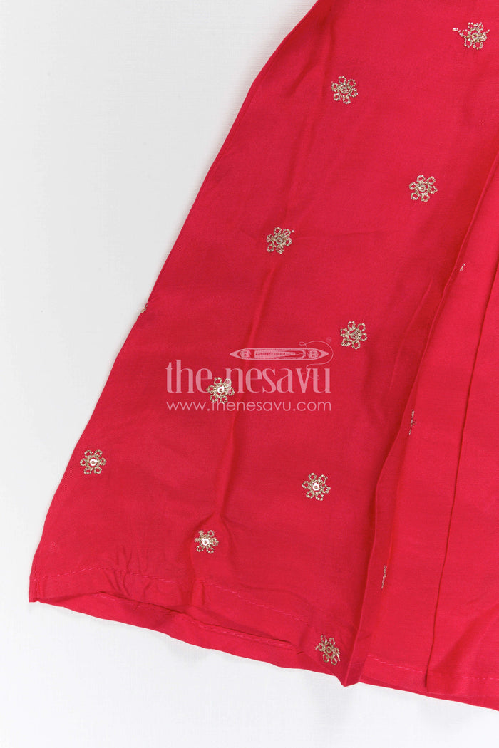 The Nesavu Girls Sharara / Plazo Set Girls Sharara Set for Weddings and Cultural Events Nesavu Nesavu Girls Sharara Set For Weddings With Modal Silk And Designer Embroidery Yoke Red Festive Outfit
