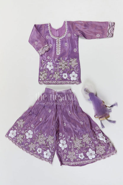 The Nesavu Girls Sharara / Plazo Set Girls Sharara Set for Weddings and Festival Celebrations Nesavu Nesavu girls viscose silk sharara set with designer embroidery for weddings and festive occasions