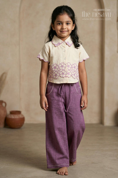 The Nesavu Girls Sharara / Plazo Set Girls Sharara Set for Weddings and Festival Events Celebration Nesavu 24 (5Y) / Purple / Cotton Blend GPS998A-24 Nesavu girls sharara set for weddings festive celebrations and cultural events with embroidered ethnic design
