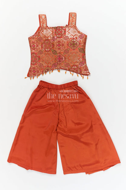 The Nesavu Girls Sharara / Plazo Set Girls Sharara Set for Weddings and Festive Family Events Nesavu Nesavu girls sharara and palazzo set for weddings and festive occasions with embroidered yoke