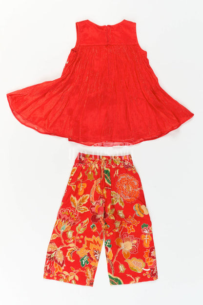 The Nesavu Girls Sharara / Plazo Set Girls Sharara Set for Weddings and Festive Family Occasions Nesavu Nesavu Girls Sharara Set With Floral Sharara Pants And Designer Embroidered Kurti