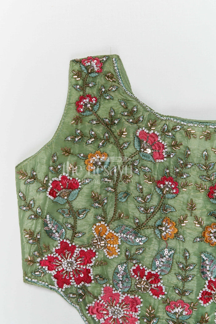 The Nesavu Girls Sharara / Plazo Set Girls Sharara Set for Weddings and Festive Occasionals Nesavu Nesavu girls crushed organza sharara set with designer embroidery yoke for weddings and festive occasions